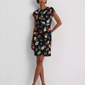 Lauren Ralph Lauren Women's Floral Stretch Jersey Short-Sleeve Dress Black Sz 8